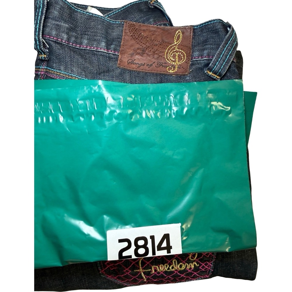 Songs of Freedom Straight Jeans Mens 32 Dark Wash Rainbow Stitch Embroidered SOF - Picture 11 of 11